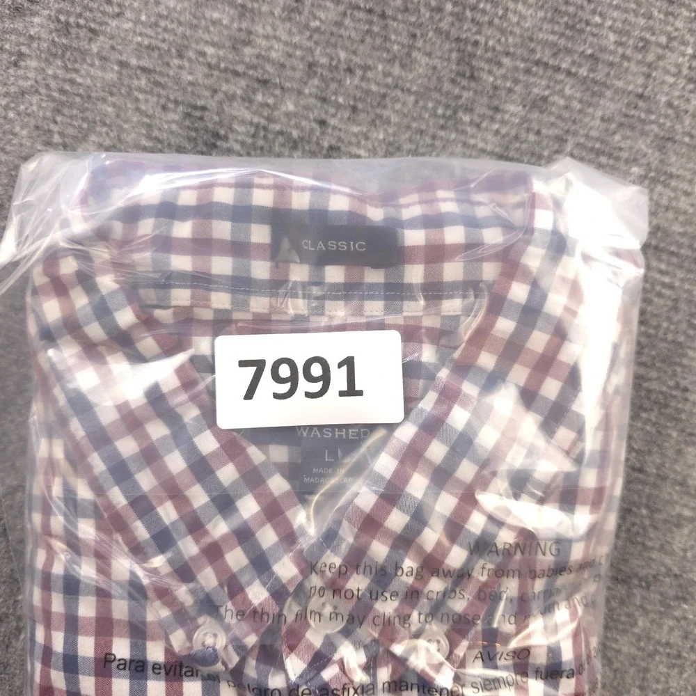J Crew Flex Washed Shirt Large Classic Red Blue Check Long‎ Sleeve Button Down